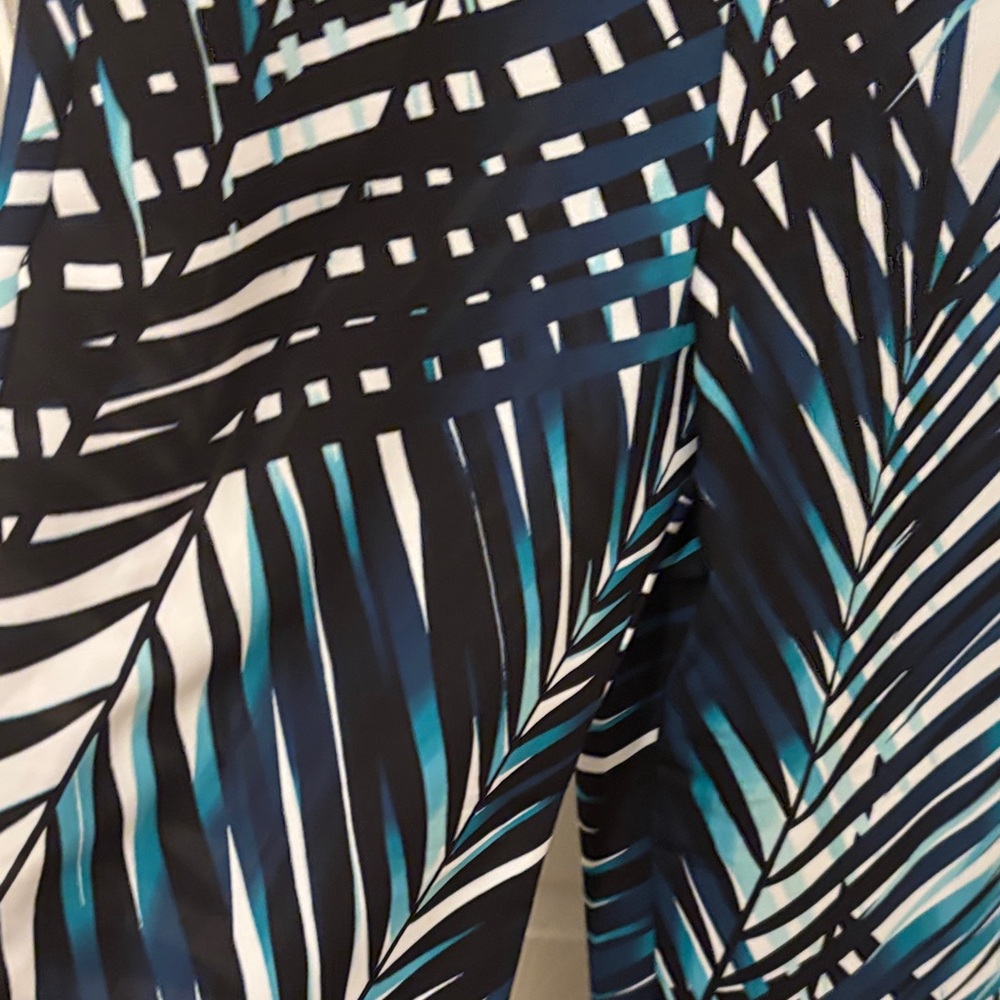 Trina Turk Black and Teal Leaf Print Wide-Leg Jumpsuit - Picture 3 of 7